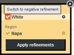Multi-select queue with tooltip for toggling to negative refinement