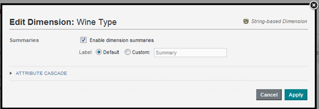 Initial view of the Edit Dimension dialog for a Pivot Table