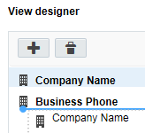 An image of the View Designer section. The Company Name account field is being dragged under the Business Phone account field.