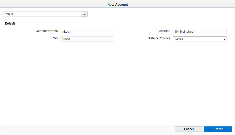An image of the New Account Configuration window. The fields under Default Account View are filled in.