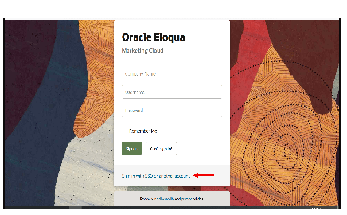 An image of a red arrow pointing towards the 'Sign in with SSO or another account' option.