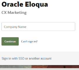 An image of the simplified login screen which prompts the user for the company name.