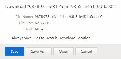 Image of the download dialog for a custom lookup table CSV, which provides save, save as, open, and cancel buttons