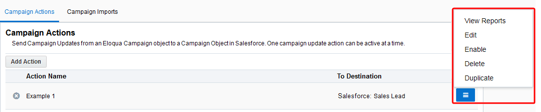 An image of the campaign status action edit menu.