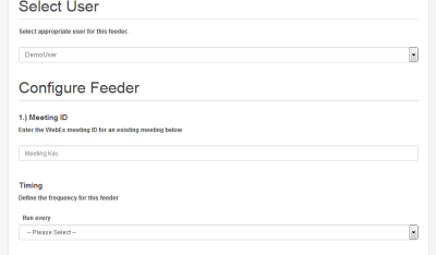 An image of the WebEx Meeting/Event Register Feeder Configuration window.