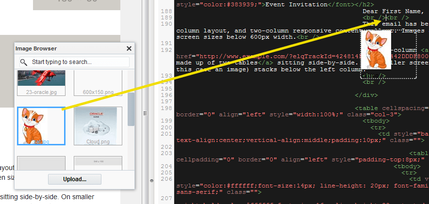 An image of an icon being dropped into the code.