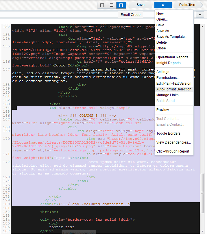 An image of the Auto-Format Selection option in the Actions menu