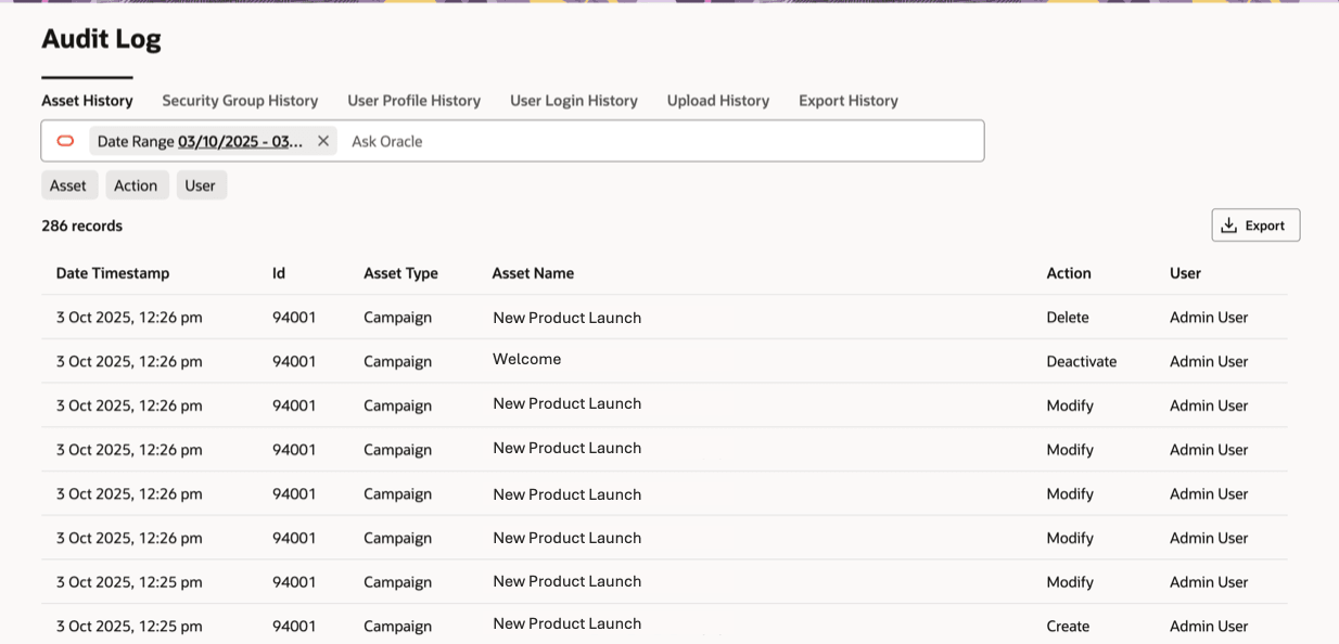 An image showing a sample Redwood asset audit log