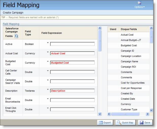 An image of the Field Mapping window.