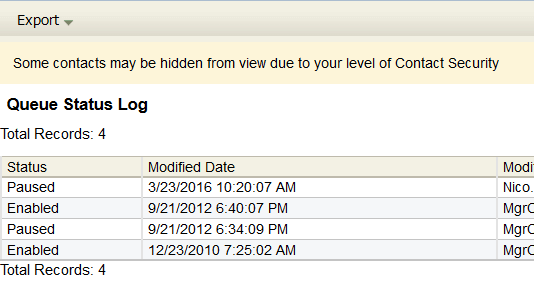 An image of the External Queue Status Log.