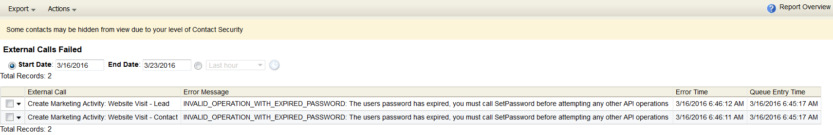 An image of a list of failed updates.