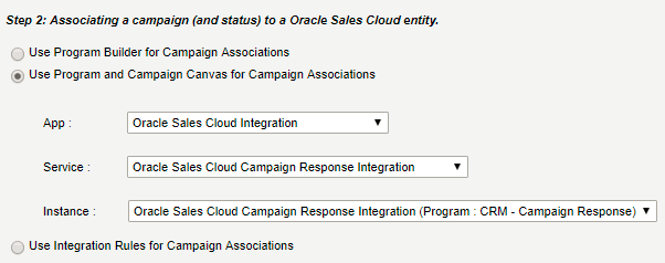 An image showing the completed settings for an Oracle CX Sales app integration