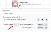 An image of the Clicked Email? element with a red arrow pointing at the number of click-throughs.