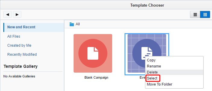 An image of menu that appears when you right-click a template. The Delete option is highlighted.