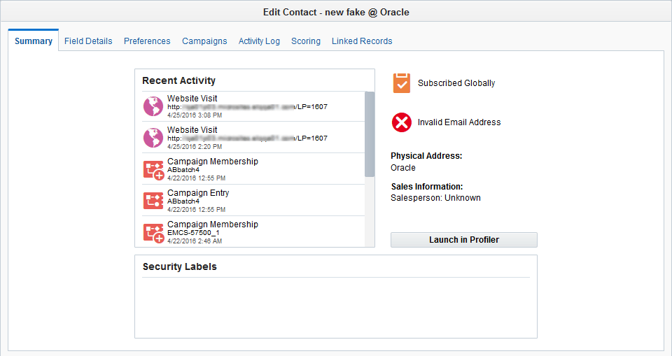 An image of the Edit Contact Configuration window with the Summary tab selected.