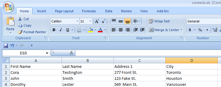 An image of a spreadsheet with the City column highlighted.