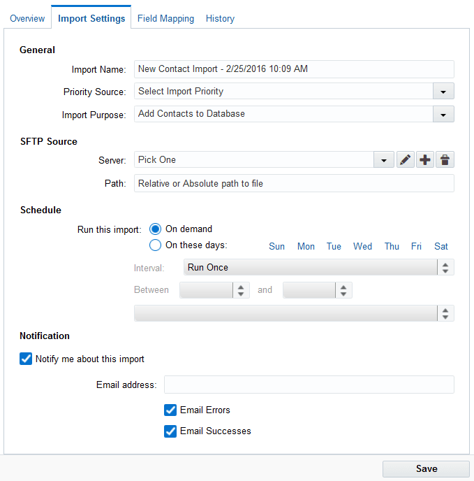 An image of the Data Export and Import Setup window with the Import Settings tab selected.