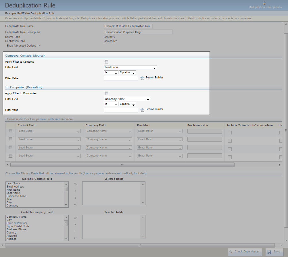 An image of the Compare Contacts to Companies section.