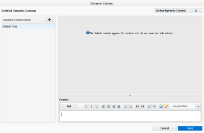 An image of the Dynamic Content Editor with the Default Rule tab selected.