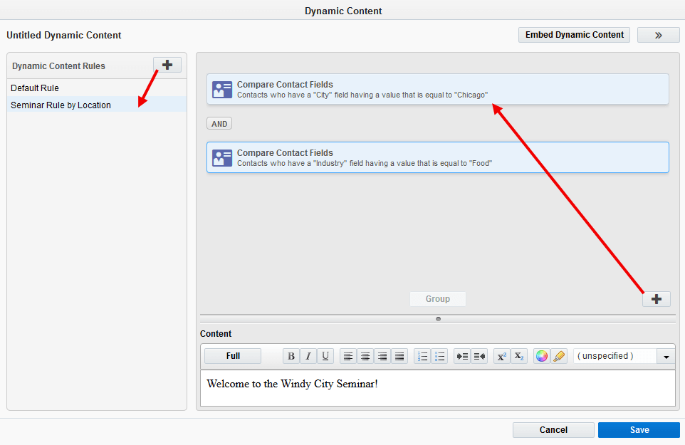 An image of a dynamic content rule example.