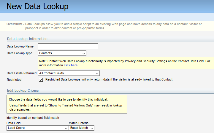 Creating web data lookups