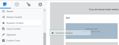 An image showing dynamic content being added to the email canvas