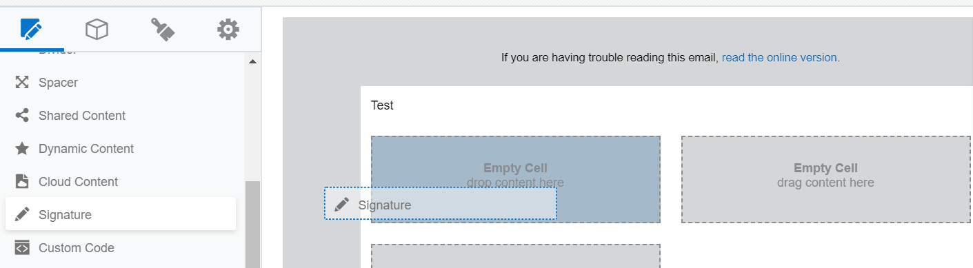 An image showing text being added to the email canvas