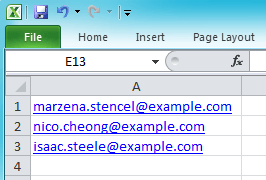 An image of a spreadsheet listing email addresses.