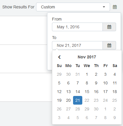 An image of the Engage reports date picker.