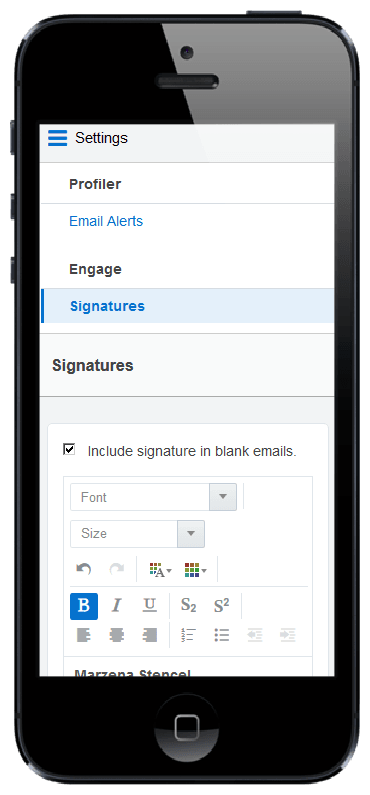An image of the Settings window for creating a signature.
