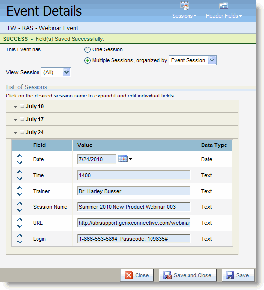 An image of the Event Details page for a Webinar Event.