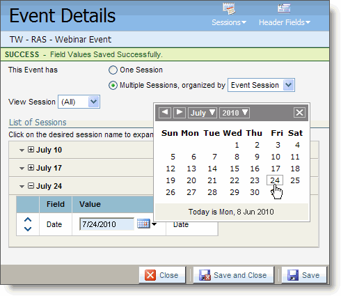 An image of the Event Details page for a Webinar Event.