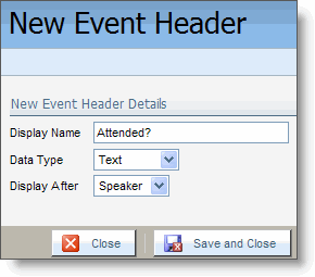 An image of the New Event Header dialog box.