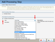 An image of the Add Processing Step configuration window with A single processing step selected and the drop-down list highlighted by a red arrow.