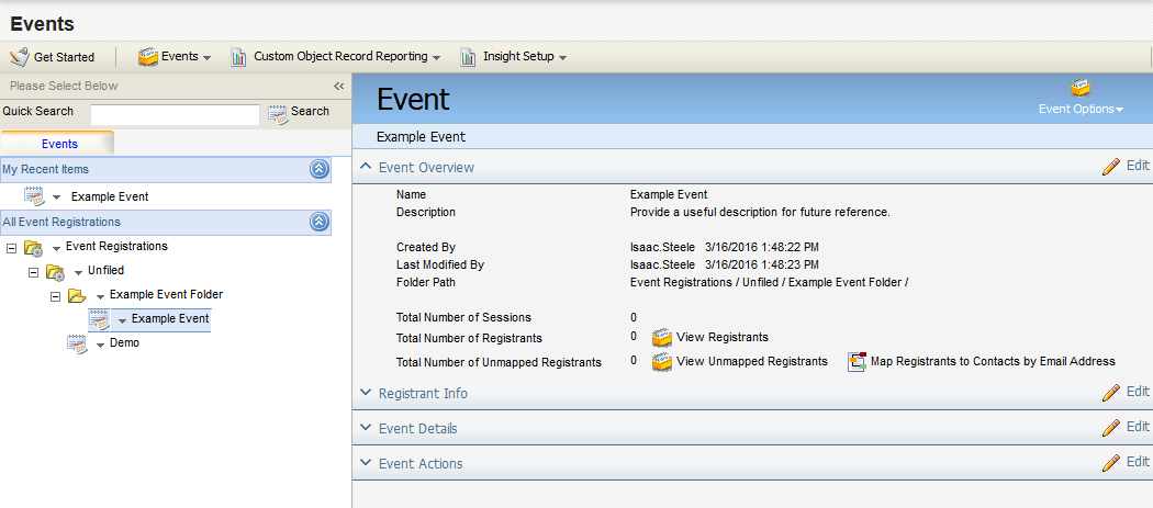 An image of the Event Editor page.