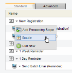 An image of a drop-down menu with Enable highlighted.
