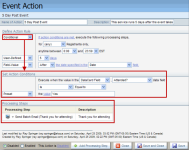 An image of the Event Action window with various sections highlighted.