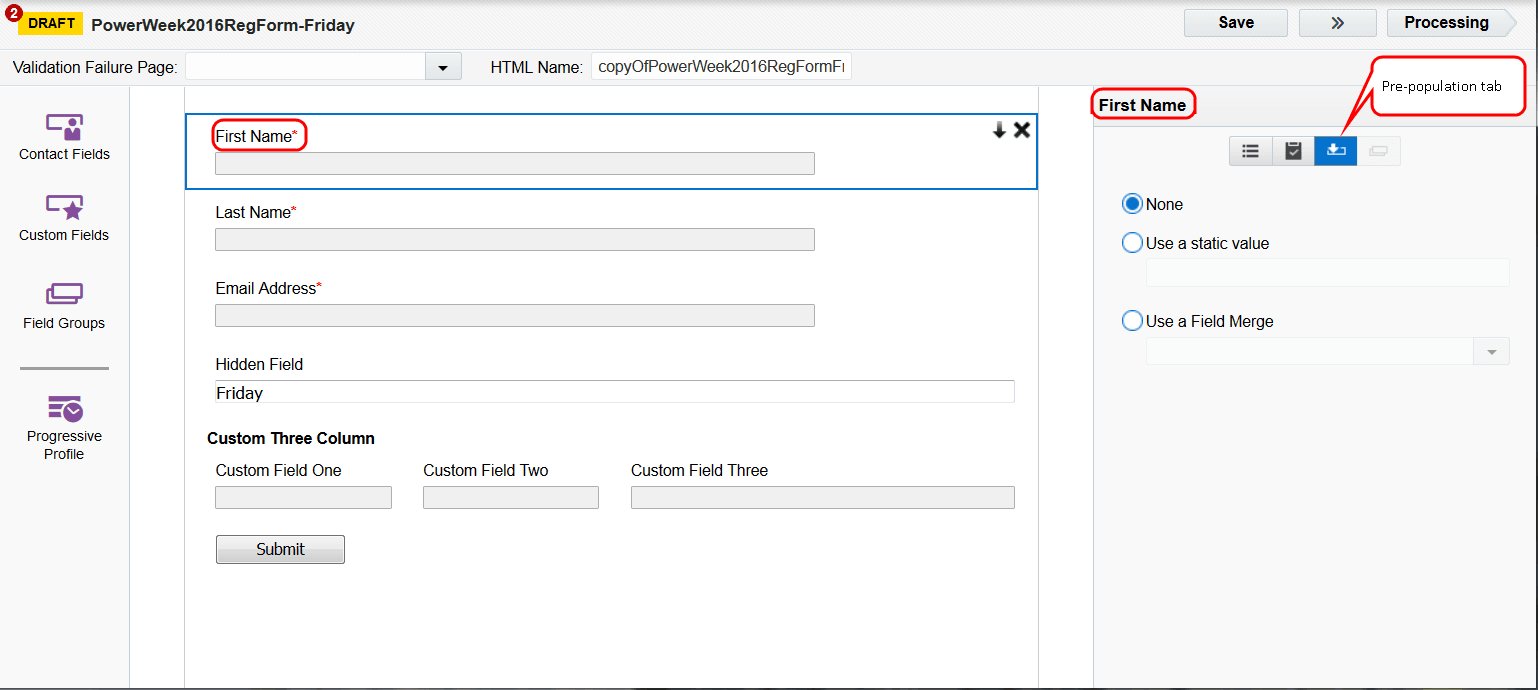 An image of the form editor with the Pre-population tab highlighted.