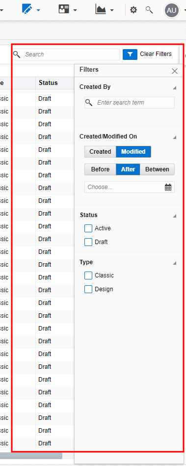 Image showing example of searching and filtering forms on the All Files page Image showing example of searching and filtering forms on the All Files page