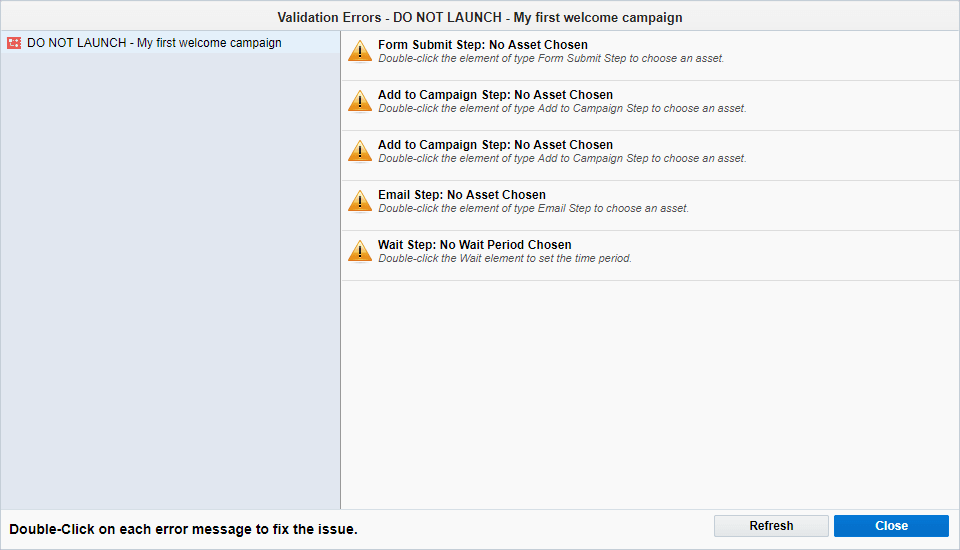 An image showing the details of the campaign's draft errors
