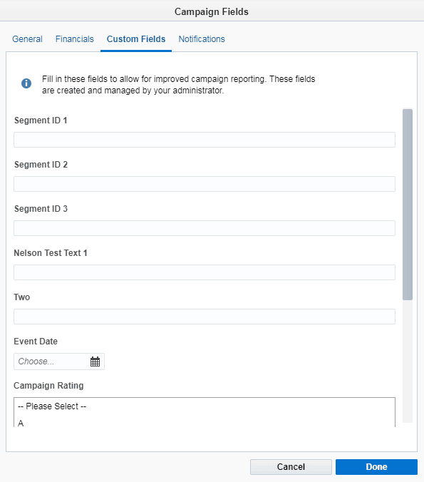 An image showing the settings for some custom campaign fields