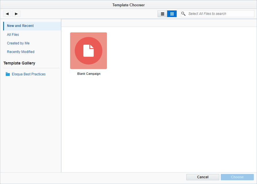 An image showign the campaign Template Chooser window