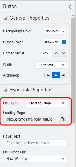 An image highlighting the landing page link added to the button