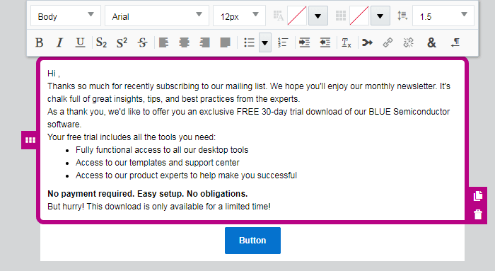 An image of the email copy added to the email