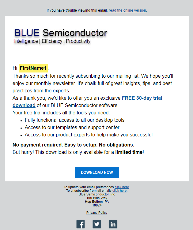 An image of the welcome email