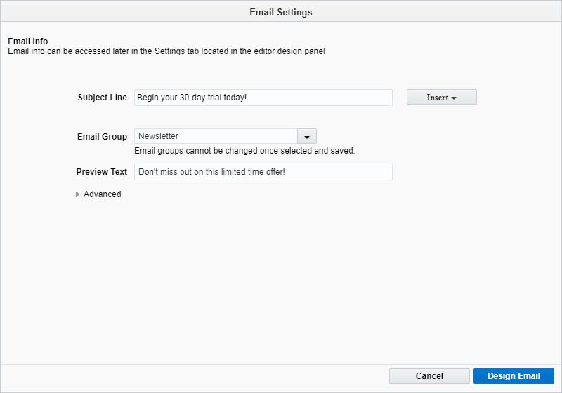 An image of the completed Email Settings dialog