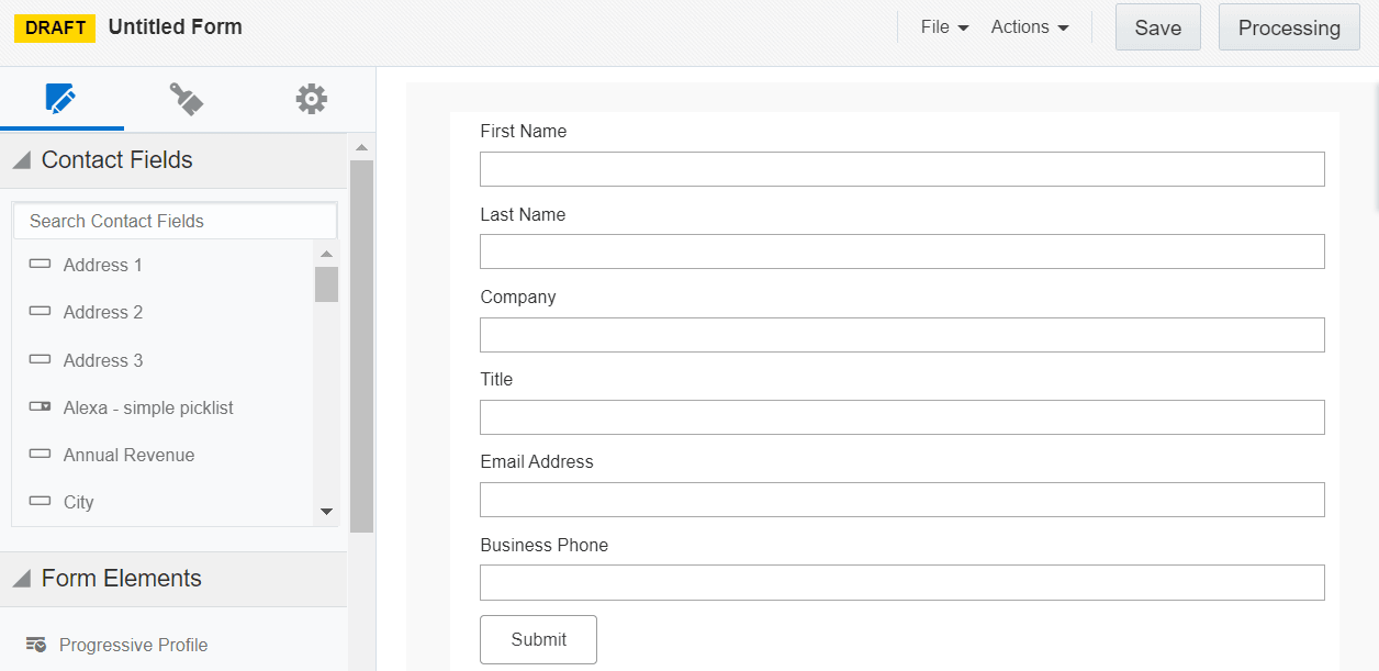 An image of a form in the Design Editor