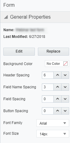 An image highlighing the font settings for the form