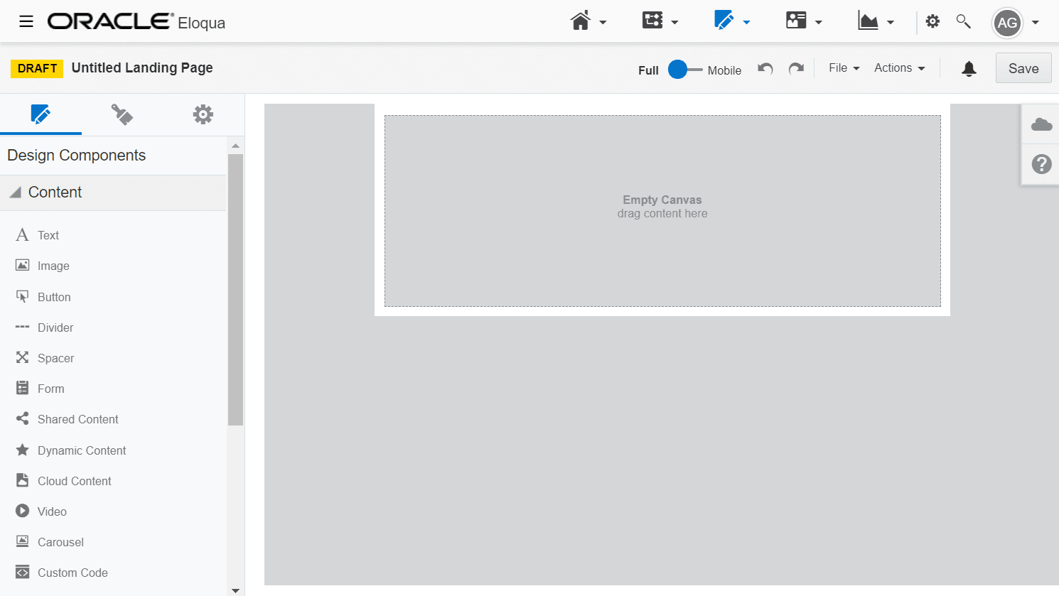 An image of the landing pages design editor.