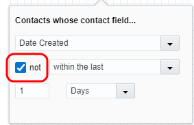An image of the Compare Contact Fields dialog with the not option selected